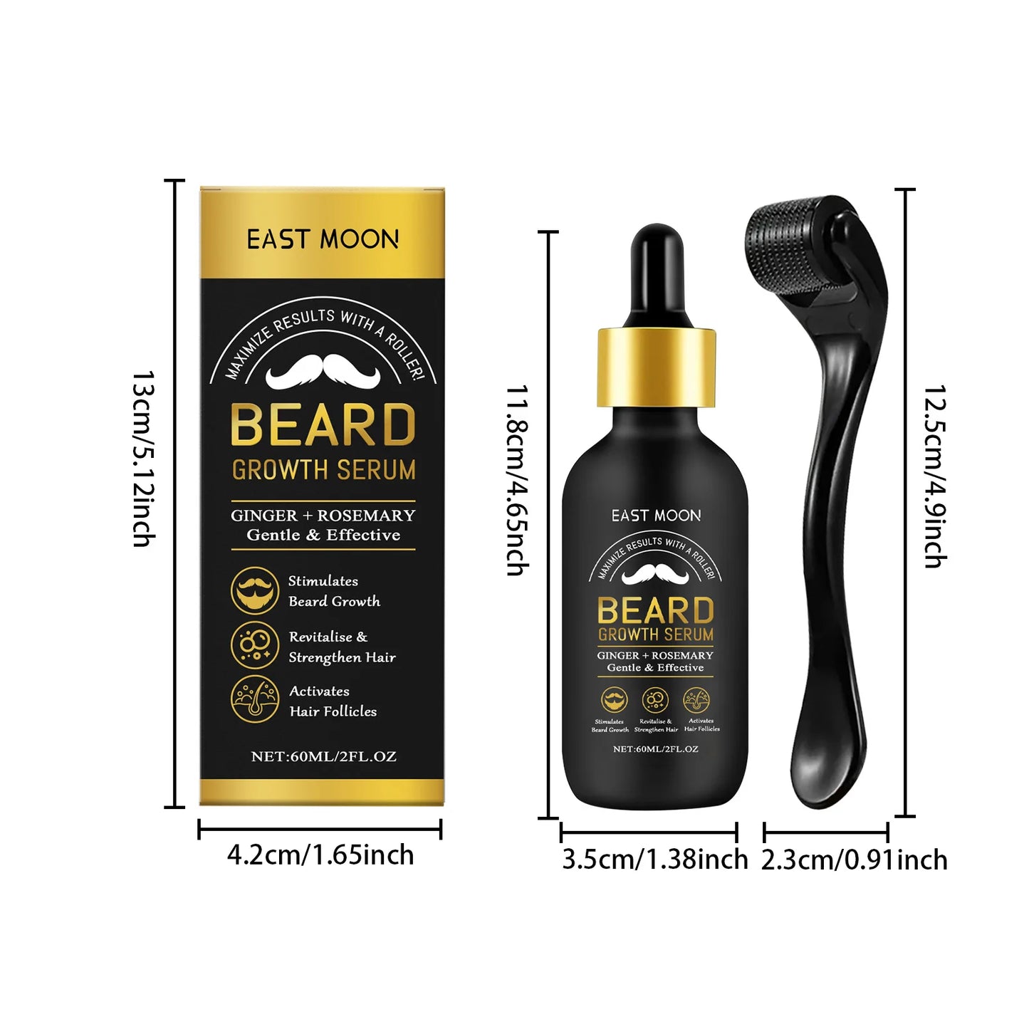 East Moon Beard Growth Serum Set Promotes Whisker Growth Strengthen Hair Roots Soften Skin Moisturizing Hydration Beard Care