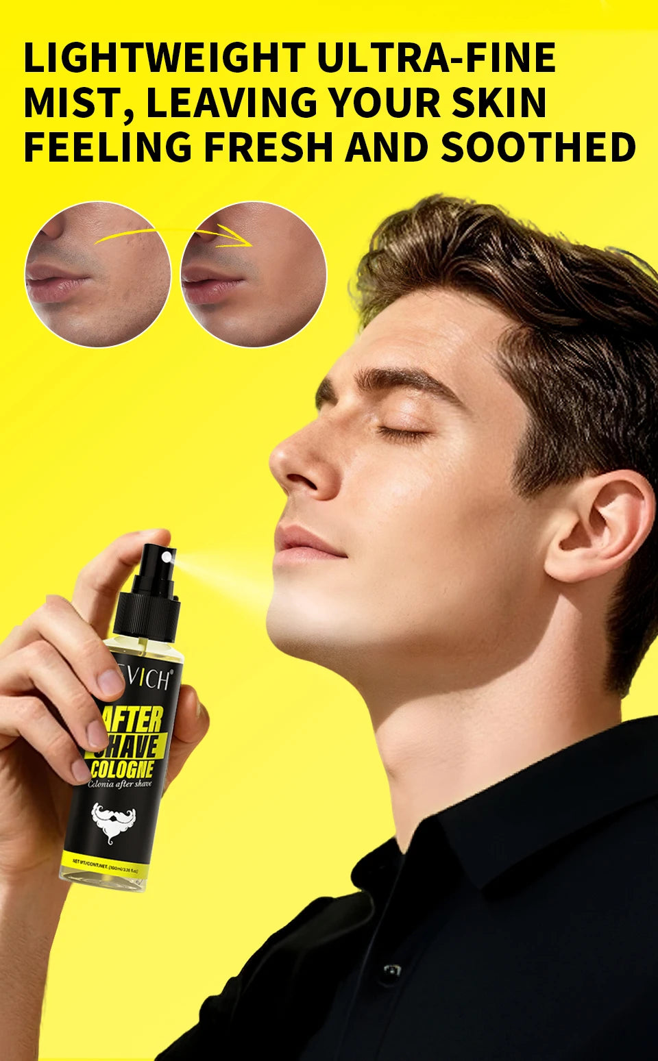 Spray Après-Rasage Homme - Brume Parfumée Apaisante - Nettoyant Barbe Rafraîchissant