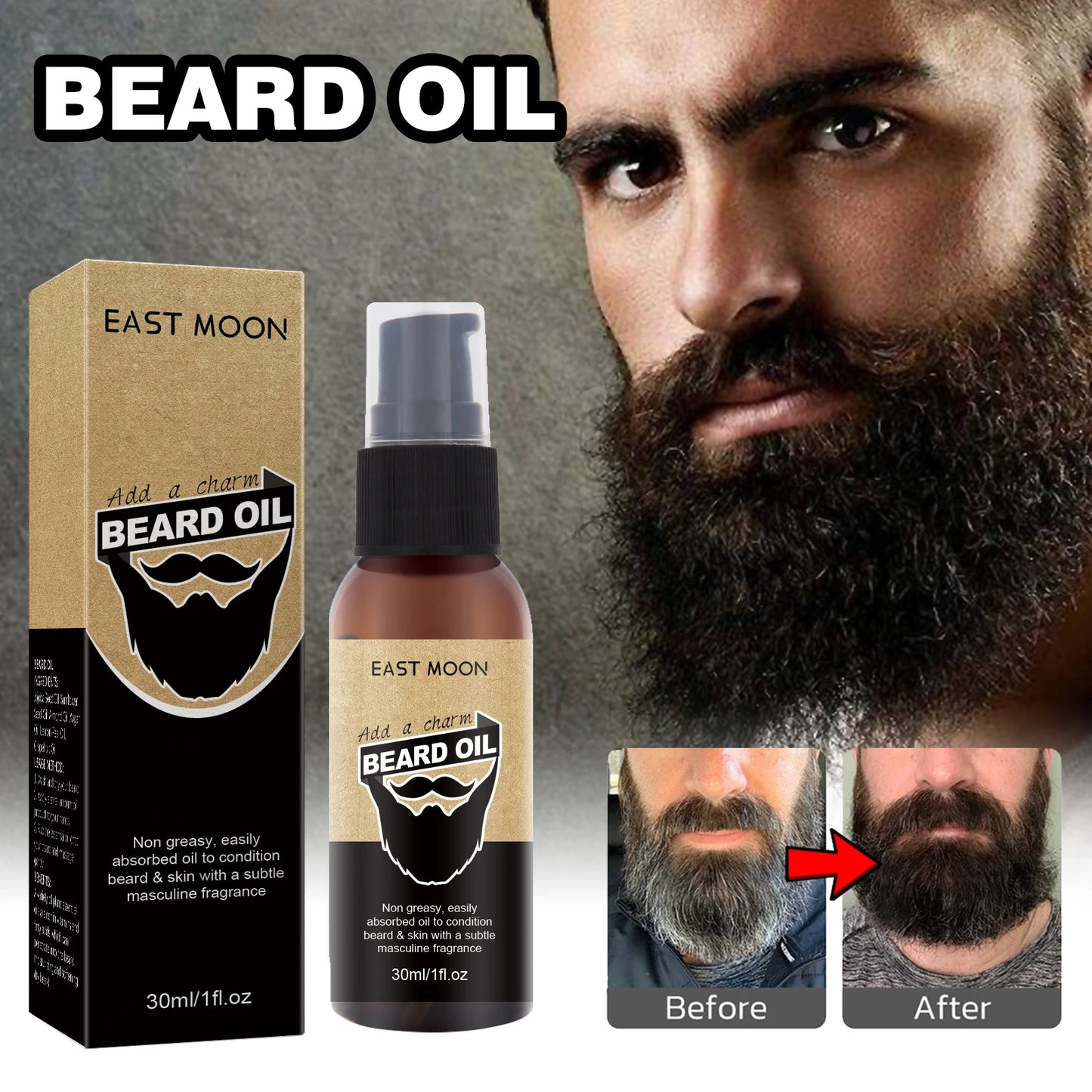 East Moon Naturl Beard Oil Enhance Mustache Nourishing Smooth Longer Thicker Anti Hair Loss Gentle Skin Friendly Fresh