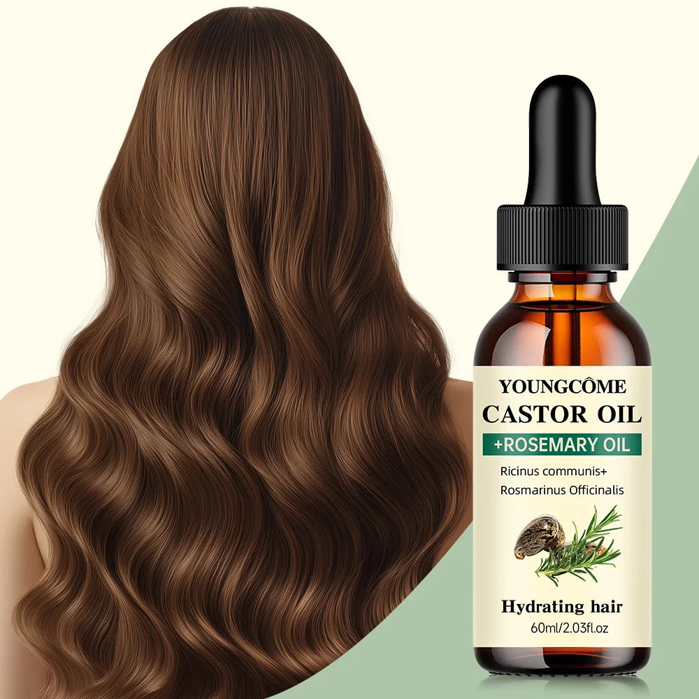 Mix Castor Oil and Rosemary Oil for Hair Growth Enhances hair thickness and Shine, Reduce Hair Loss and Split Ends Hair Care Oil
