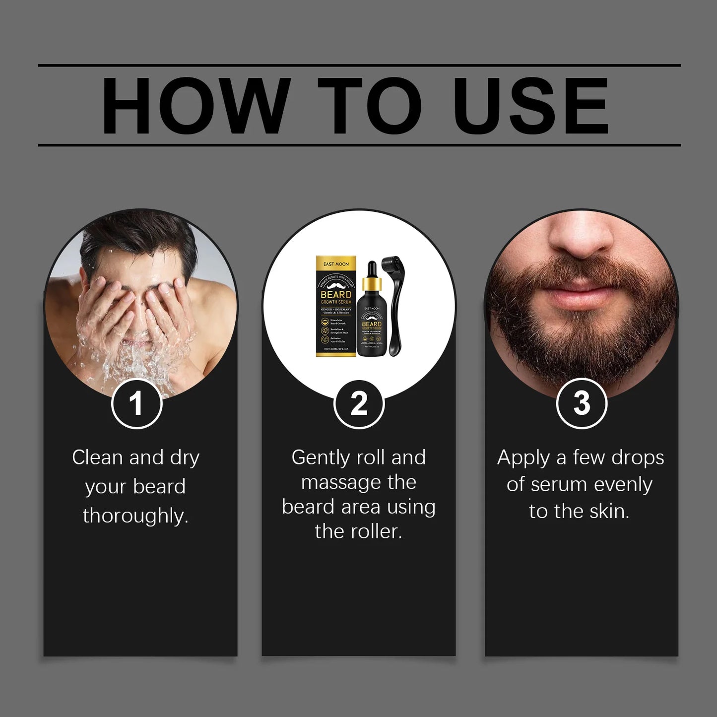 East Moon Beard Growth Serum Set Promotes Whisker Growth Strengthen Hair Roots Soften Skin Moisturizing Hydration Beard Care