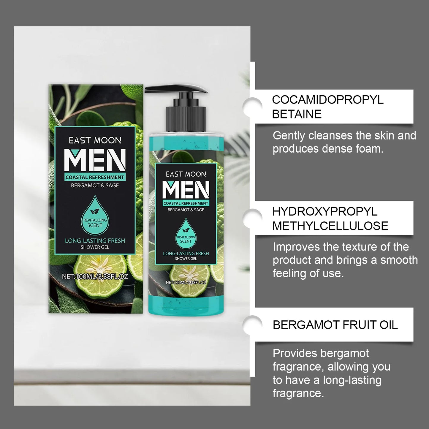 Gel Douche Parfumé Homme 4 Senteurs - Extraits Naturels - Nettoyage Profond