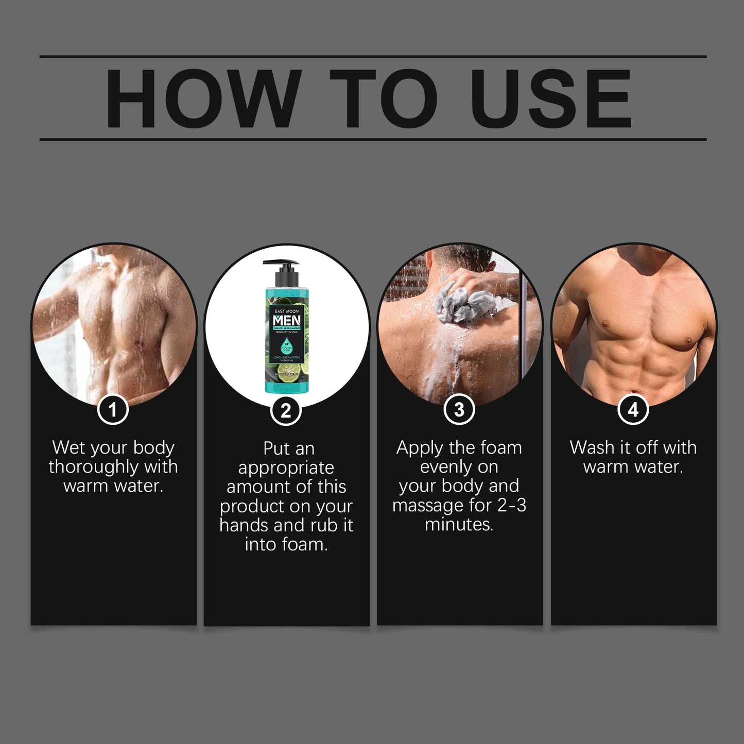 Gel Douche Parfumé Homme 4 Senteurs - Extraits Naturels - Nettoyage Profond