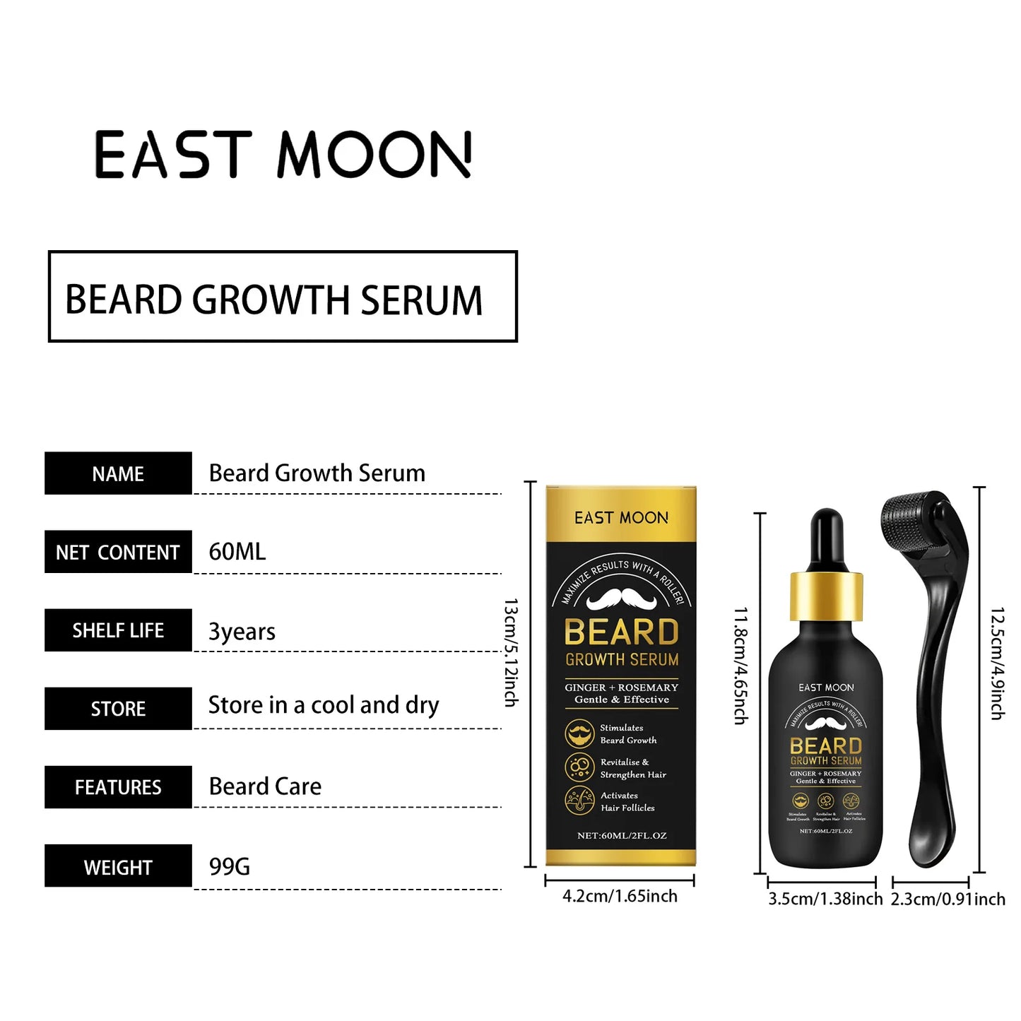 East Moon Beard Growth Serum Set Promotes Whisker Growth Strengthen Hair Roots Soften Skin Moisturizing Hydration Beard Care