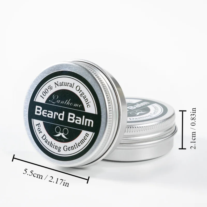 Baume à Barbe Naturel Homme - Cire Coiffante et Huile de Croissance - Hydratant Lissant