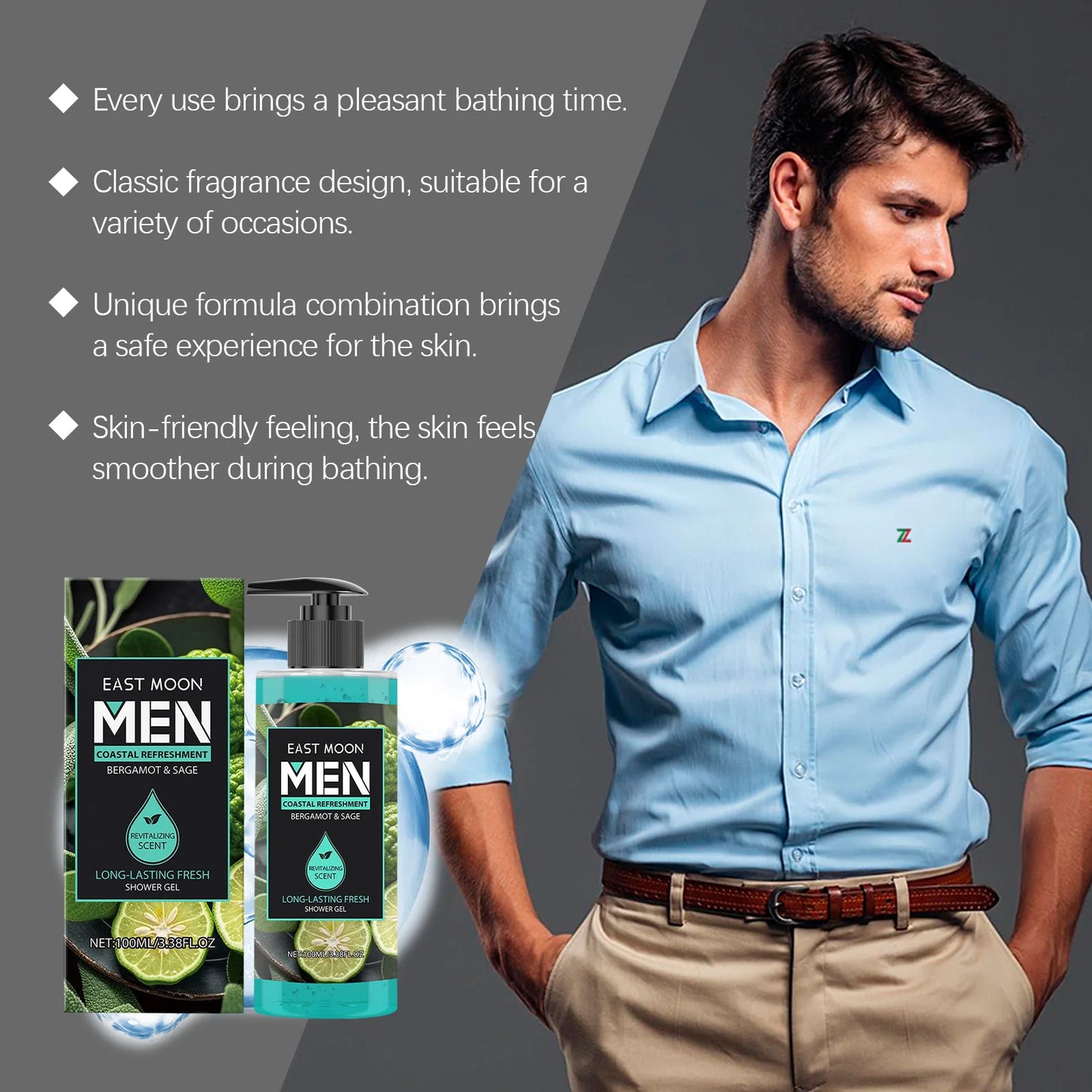 Gel Douche Parfumé Homme 4 Senteurs - Extraits Naturels - Nettoyage Profond