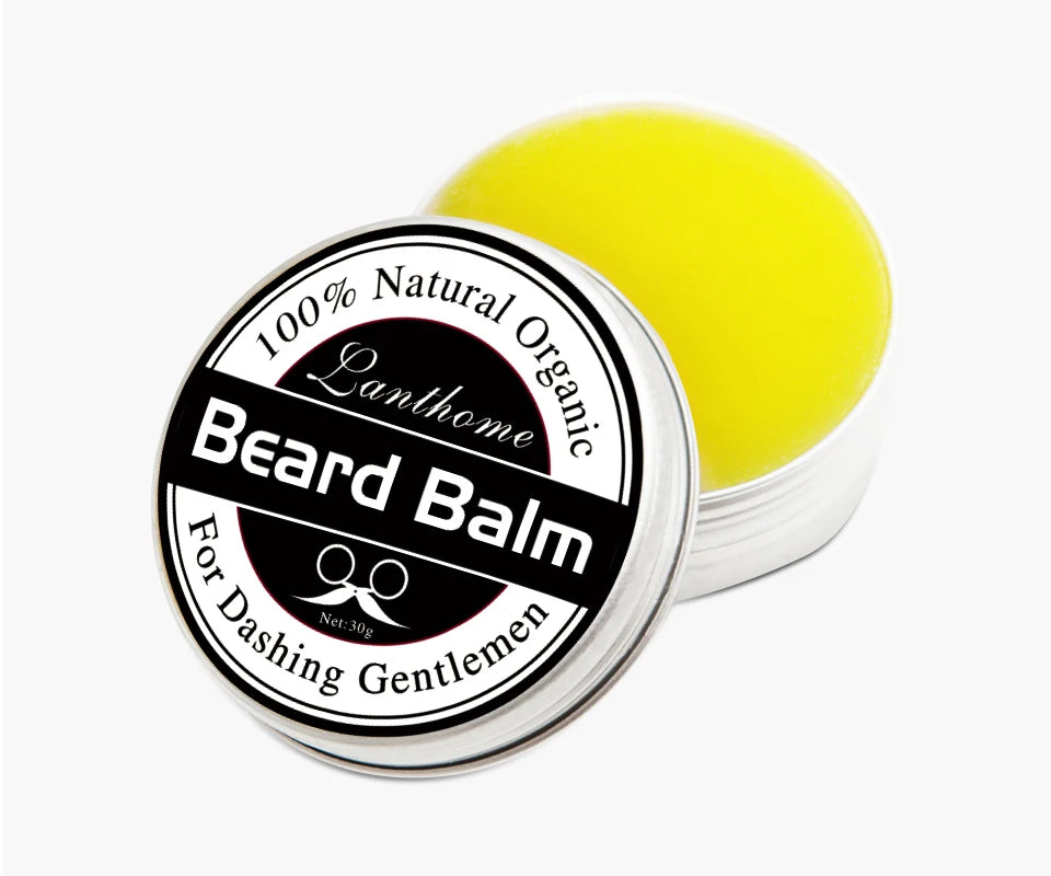 Baume à Barbe Naturel Homme - Cire Coiffante et Huile de Croissance - Hydratant Lissant
